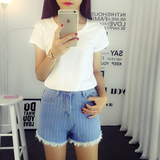 韩版短款修身显瘦加厚纯棉短袖T恤女个性半袖圆领白色上衣打底衫