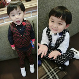 童装2016春秋季韩国小男童西装马甲长裤两件套 儿童男童绅士套装