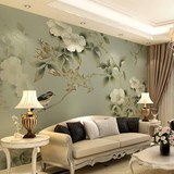 欧尚大型壁画 中式精致工笔花鸟影视墙背景墙壁纸墙纸 复古 美式