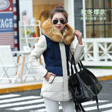 2015韩版新款冬装中长款棉衣女长袖修身拼接女士休闲大码百搭外套