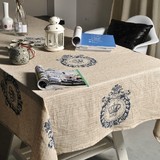热卖棉麻桌布布艺复古皇冠图案 西餐桌圆桌外贸台布 可定制