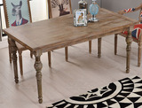欧式用餐桌椅实木餐桌椅做旧复古橡木餐桌高档家用圆腿造型长方桌