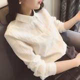 香港代购2016春季新款韩版女装POLO领打底衫上衣白衬衫气质女衬衣