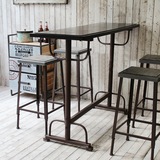 美式乡村 复古铁艺吧台桌椅组合 做旧实木吧台家用 户外休闲吧桌