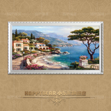 小乐熊 欧式客厅沙发背景纯手绘地中海风景油画有框装饰画