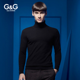 G＆G 秋季薄款男士高领毛衣男修身韩版针织衫羊毛衫长袖黑打底衫