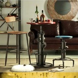 特价铁艺美式复古咖啡厅桌椅组合实木做旧升降吧台椅酒吧桌椅家具