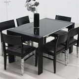 顾家现代简约黑色钢化玻璃餐桌 小户型餐桌椅组合家居饭桌子186T