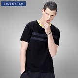 Lilbetter男士短袖T恤 条纹印花学院风纯棉体恤圆领修身半袖男T恤