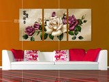 客厅餐厅卧室装饰无框画水晶三联画现代花开富贵牡丹花卉墙挂壁画