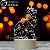 梦想家S332016创意抬头小猫灯夜灯生日北欧实木发呆圣诞装饰台灯