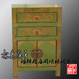 现代中式实木彩绘做旧仿古典床头柜首饰柜储物柜地柜电话柜摆设柜