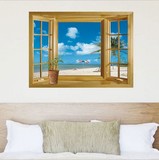 蓝天白云3d假窗户风景画 墙贴 欧式 餐厅卧室客厅走廊防水装饰
