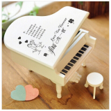 实木钢琴音乐盒八音盒 DIY刻字祝福语 生日礼物 原版木色(配圆凳)