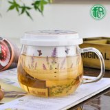 耐热花茶杯玻璃加厚茶杯 带盖陶瓷泡茶杯子办公室玻璃杯花茶杯