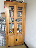 简约玻璃书柜书架书柜带门置物架简易书柜自由组合书橱实木储物柜