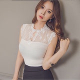 韩国东大门代购韩版性感女人修身紧身拼接透视蕾丝衫背心打底上衣