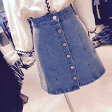 韩国正品高腰牛仔短裙女半身裙包臀裙2016春装新款 牛仔A字裙短款