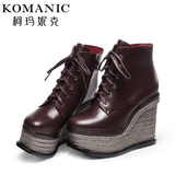 柯玛妮克/Komanic 2015年时尚系带女靴 麻绳编织坡高跟短靴K57306