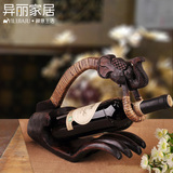 东南亚餐桌装饰品 实木雕刻酒柜装饰品创意佛手大象红酒架摆件
