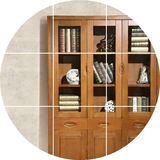 全实木书柜书架组合 橡木玻璃门实木书柜 带门简约现代三门胡桃色