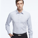 培罗成 男士商务条纹长袖衬衫春季修身青年尖领翻领条纹品质寸衣