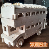 木制组装仿真公交车儿童玩具 木头立体拼装迷你汽车模型双层巴士