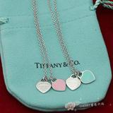 Tiffany迷你双心 蓝色/粉色珐琅纯银双面锁骨链项链 香港专柜代购