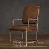 北欧风 美式/法式复古做旧乡村风格家具 头层牛皮实木橡木餐椅子