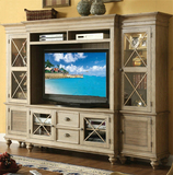 美式乡村电视柜组合北欧法式复古做旧客厅电视柜原木色橡木地厅柜