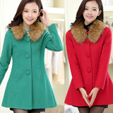 2015秋冬新款女装韩版修身中款毛呢外套单排扣中长款羊毛呢子大衣