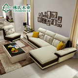 林氏木业现代简约L型皮布艺沙发可拆洗转角储物沙发组合家具2071