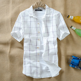 夏季短袖格子衬衫男装韩版修身青少年学生新款半袖衬衣休闲纯棉衣