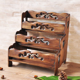 东南亚风格复古实木置物架木雕桌面收纳架 厨房卫生间浴室整理架