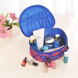 化妆包小号韩式布艺格纹印花大容量手提便携家用旅行化妆品收纳箱