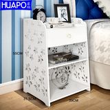 现代简约收纳柜创意床头柜白色雕花置物架时尚环保免漆卧室储物柜