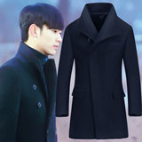 韩国代购冬季韩版修身男士风衣中长款男款毛呢外套学生呢子大衣男