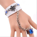 韩版复古蓝宝石戒指一体链时尚潮朋克手链手环个性情侣饰品批发