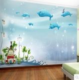 大型个性墙纸壁画客厅沙发儿童房海底世界卡通鱼背景无缝墙布壁纸