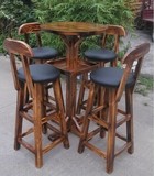 碳化桌椅套件防腐木火烧木桌椅实木酒吧桌凳吧台高脚桌凳