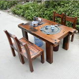 老船木茶桌带麻石茶盘茶桌椅组合茶台实木功夫茶几榫卯整装茶艺桌