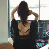 韩国代购正品女装2106夏季新款镂空蕾丝花边性感露背短袖衬衫上衣
