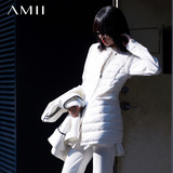正品Amii冬季中长款圆领大码拉链修身薄款新品女羽绒服11480404