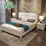 现代简约白色实木床 新中式双人床1.8米 高箱储物床 婚床成人家具