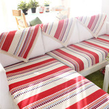 韩式田园中式复古北欧简约红色条纹沙发垫组合沙发坐垫四季棉垫子