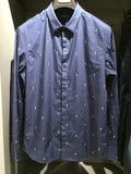 GXG男装专柜正品代购 2016春装新款藏青色印花休闲长袖衬衫