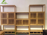 老榆木免漆全实木书架现代中式书房组合书柜 置物架卯榫原木家具