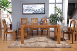 纯榆木餐桌 全实木餐桌椅 客厅家具中式餐桌厚重款 一桌四椅六椅
