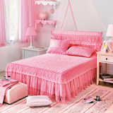 全棉公主床结婚庆大红粉色蕾丝床裙床罩床套单件床笠夹棉加厚纯棉