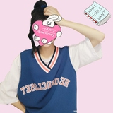 范智乔同款球服运动休闲无袖背心T恤夏季女韩版字母V领宽松显瘦